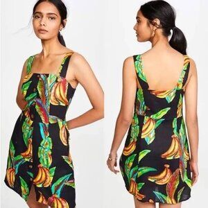 Farm Rio Preta Banana Linen Mini Dress Size Large Color Black + Multi NWT